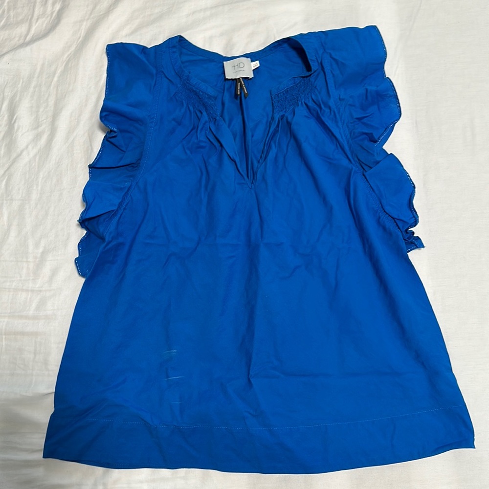 HD in Paris Blue Ruffle Sleeve Tank Top
